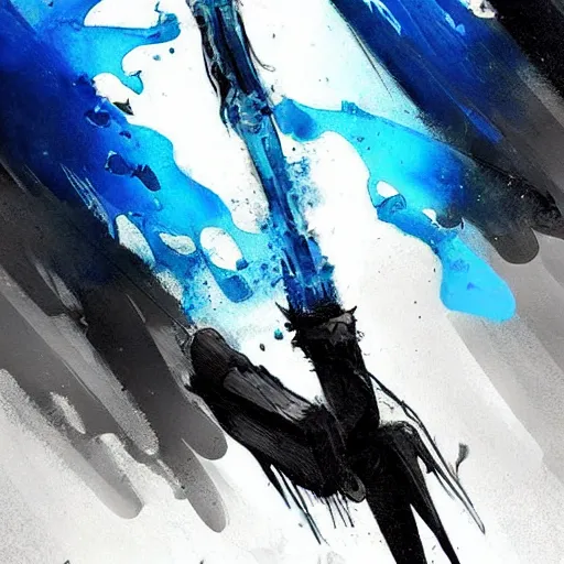 Image similar to a glaive!!! with blue water!! dripping from the top, style of greg rutkowski