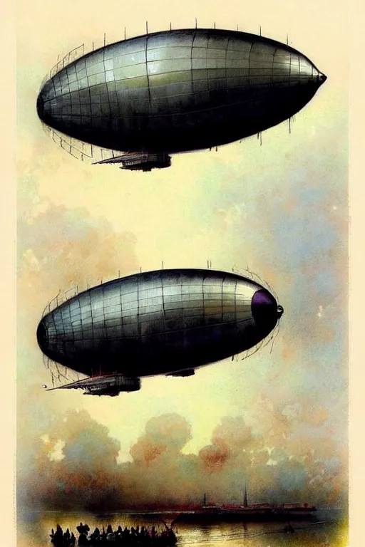 Image similar to (((((1950s airship blimp dirigible . muted colors.))))) by Jean-Baptiste Monge !!!!!!!!!!!!!!!!!!!!!!!!!!!