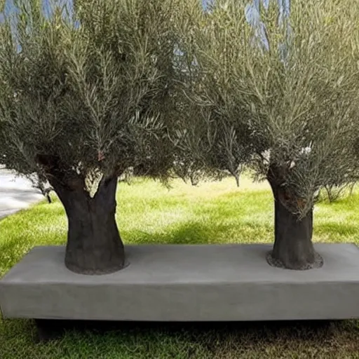 Image similar to creative concrete benches, colorful, olive trees