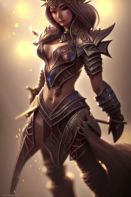 Image similar to sakimi chan, fantasy armor, detailed face, dynamic lighting, tony sart