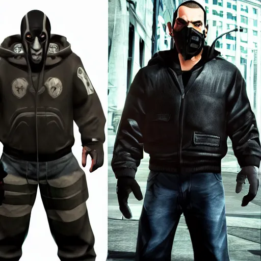 Image similar to niko bellic with bane mask