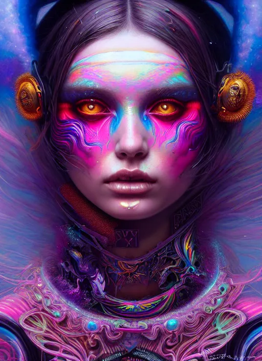 Image similar to hyper detailed ultra sharp hallucinogenic trance girl, warpaint aesthetic, synthwave, colorful, psychedelic, ornate, intricate, digital painting, concept art, smooth, sharp focus, illustration, art by tom bagshaw and greg rutkowski and hannah yata, trending on artstation 8 k