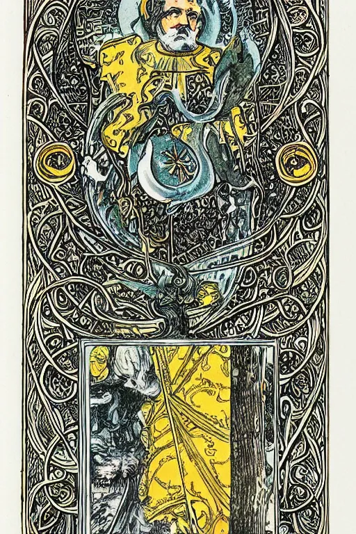 Image similar to an ornate and intricately designed tarot card of Edmund Husserl