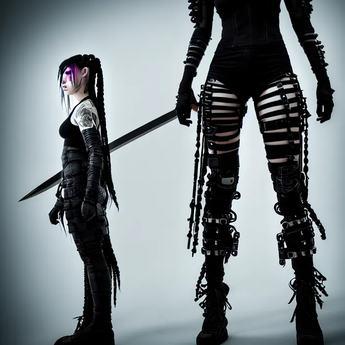 Image similar to photo of a real - life beautiful cybergoth warrior, 8 k, hdr, smooth, sharp focus, high resolution, award - winning photo