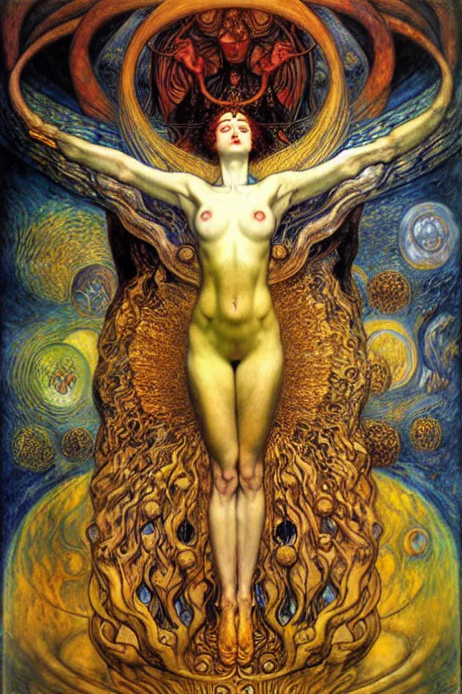 Image similar to Divine Chaos Engine by Karol Bak, Jean Delville, William Blake, Gustav Klimt, and Vincent Van Gogh, symbolist, visionary