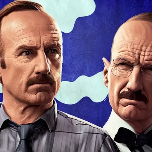 Image similar to highly detailed shot of better call saul cross over with mickey mouse house season finale with walter white appearing in the background