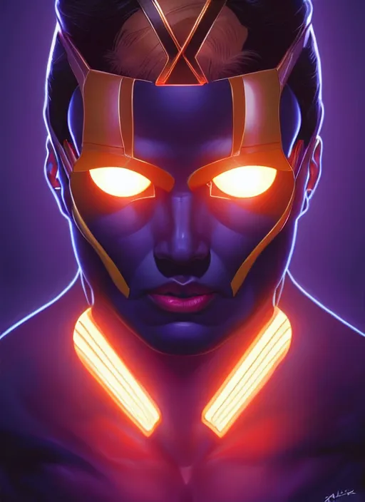 Image similar to symmetry portrait of cyclops from x - men : the animated series ( 1 9 9 2 ), glowing lights, intricate, elegant, highly detailed, digital painting, artstation, concept art, smooth, sharp focus, illustration, art by artgerm and greg rutkowski and alphonse mucha