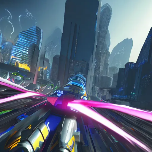 Image similar to cityscape from wipeout playstation ultra detailed 4 k unreal engine artstation