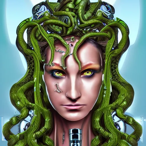 Image similar to portrait of gorgon medusa with cybernetic implants, highly detailed, cinematic quality, 8k