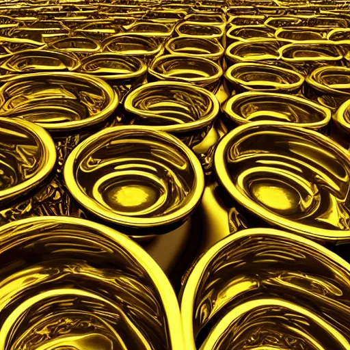 Image similar to myriad golden toilet bowls, digital art