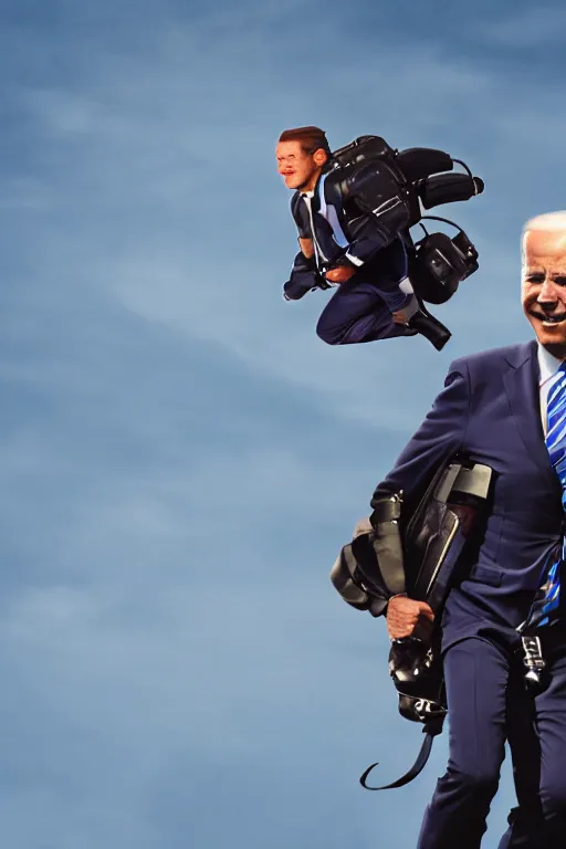 joe biden flying with jet pack, high resolution,, Stable Diffusion