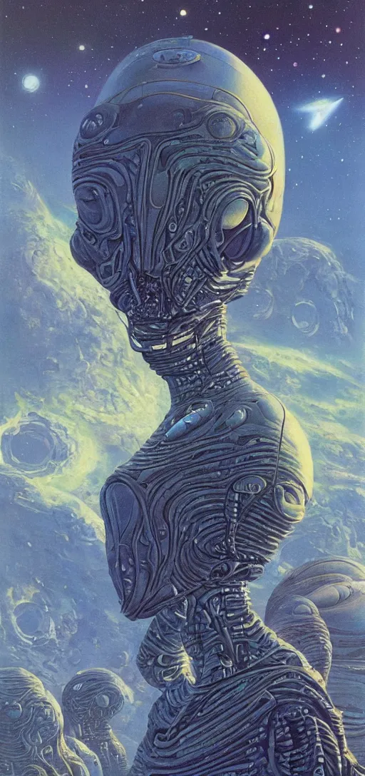 Prompt: a ultradetailed beautiful portrait of a alien of jupyter, oil painting, by ron walotsky, chris foss and moebius, alien art