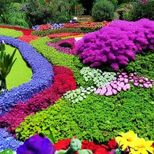 Prompt: a gorgeous garden on the edge of a cliff filled with beautiful flowers of all colors and from all around the world, fully in lego bricks