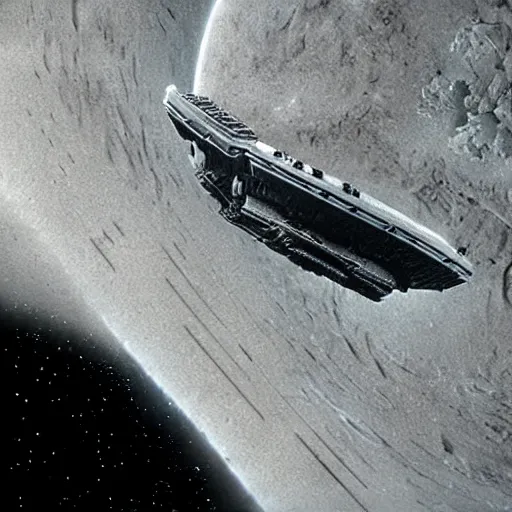 Image similar to the huge Nostromo spaceship landed on a dark and cloudy planet, very detailed, Alien movie by Ridley Scott