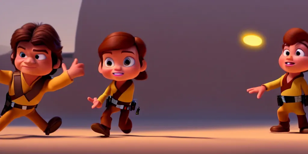 Image similar to a wholesome animation key shot of a han solo pixar and disney animation sharp render 3 d animated, cinematic lighting