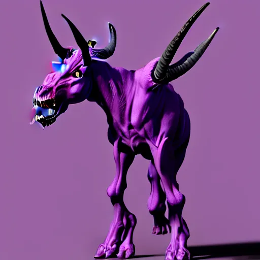 Prompt: a demonic creature that resembles a large, purple, horned centaur with an elongated skull and many sharp teeth by keita okada, trending on artstation.