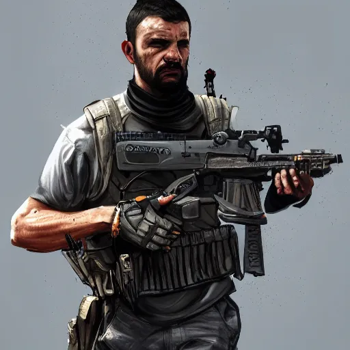 Image similar to Terrorist from Counter-Strike as a GTA character, by Cedric Peyravernay, highly detailed, hyperrealism, excellent composition, cinematic concept art, dramatic lighting, trending on ArtStation