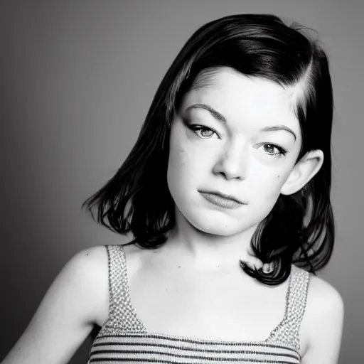 Prompt: a face portrait of stoya at 6 years old. photography.