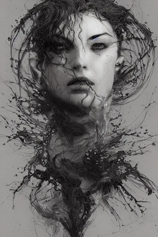 Prompt: portrait of a demon void woman sensual surrounded by smoke fumes, pen and ink, intricate line drawings, by craig mullins, ruan jia, kentaro miura, greg rutkowski