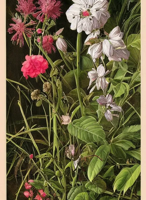 Image similar to beautiful mysterious plants and flowers ; botanical poster art by frederick edward hulme ; detailed painting