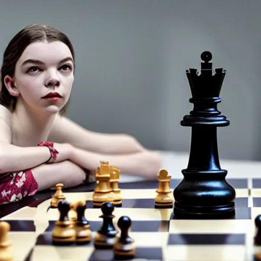 Prompt: anya taylor - joy as a chess piece