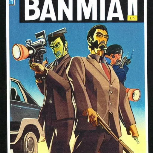 Prompt: 1979 OMNI Magazine Cover bank robbers, Bank Robbery Movie, Anime, Highly Detailed, Inspired by Heat + Golgo 13 + Lupin the 3rd , 8k :4 by Vincent Di Fate + Katsuhiro Otomo : 8