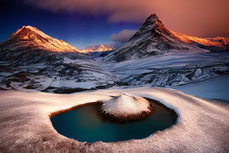 Image similar to beautiful landscape photography by marc adamus, mountains, northern lights