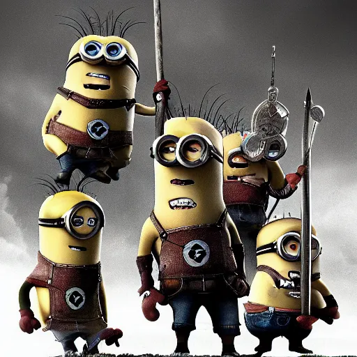 Image similar to The minions in The Vikings Digital art very detailed 4K quality Super Realistic