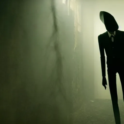 Image similar to still photo of slenderman in american horror story : deep web ( 2 0 2 4 ), cinematic lighting, scene, cinematic