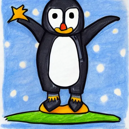 Prompt: cute drawing of a penguin on an astronaut suit, cartoon style