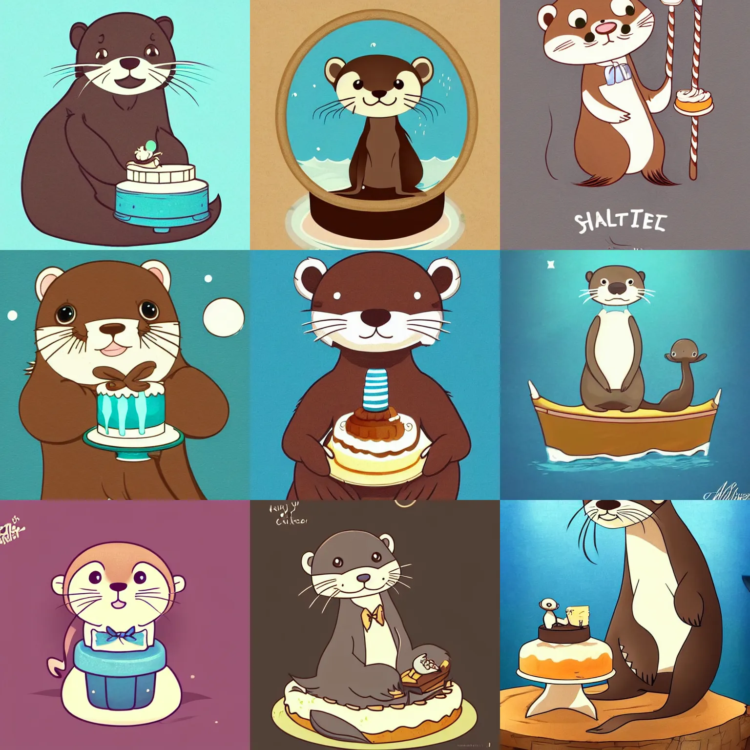 Prompt: cute otter sailor eat cake, graphic art, 8 k hd resolution, pinterest, dynamic character, concept art, intricate details, ultra detailed, reduce character duplication, in style of hayao miyazaki