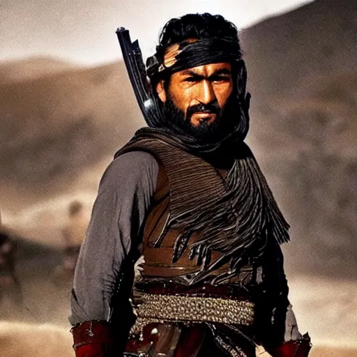Image similar to kurdish samurai in a movie directed by christopher nolan, movie still frame, promotional image, imax 7 0 mm footage