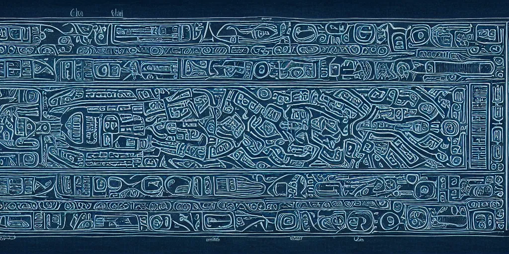 Image similar to mayan hieroglyph blueprints to a spaceship