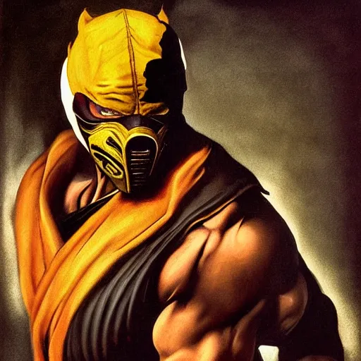 Prompt: portrait of a mortal kombat warrior, by caravaggio