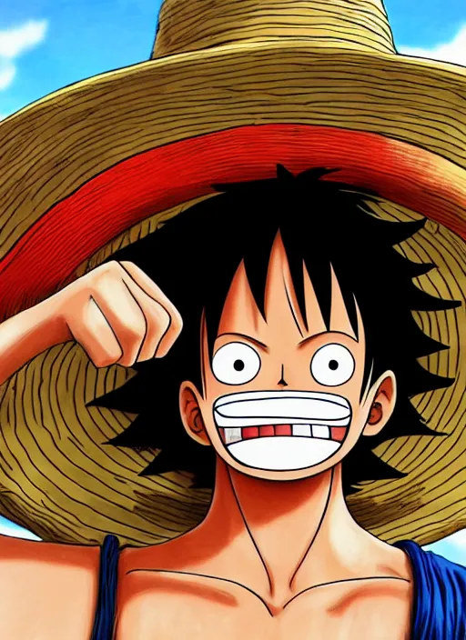 Prompt: A full portrait photo of real-life luffy one piece, f/22, 35mm, 2700K, lighting, perfect faces, award winning photography.
