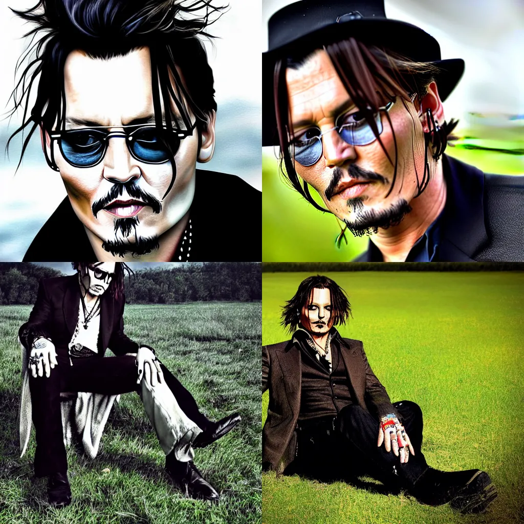 Prompt: a portrait of Johnny Depp on a grass field by Keane, Glen