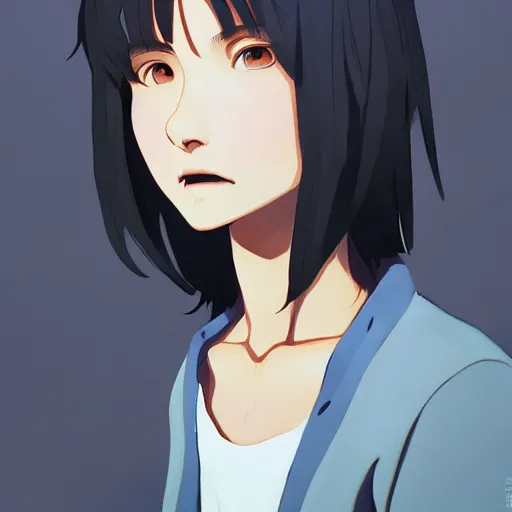Image similar to a child with grey skin with blues and short brown hair and fire powers, highly detailed, digital painting, artstation, matte, by makoto shinkai, animation style
