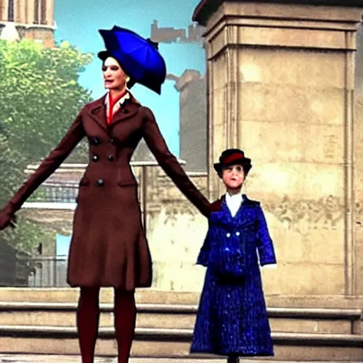 Prompt: a still of from the movie mary poppins crossover with the game parasite eve