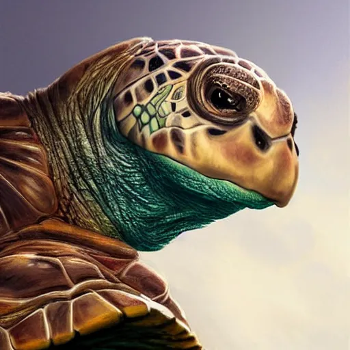 Prompt: amazingly beautiful portrait of a hyper realistic mitch mcconnell!!!! as a turtle / tortoise, as an anthropomorphic turtle, painted by greg rutkowski, artgerm, beautiful lighting, masterpiece, epic, 4 k