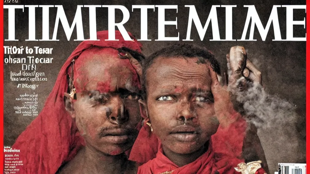 Image similar to ethiopian civil war, derg, red terror, portrait picture, in the cover of time