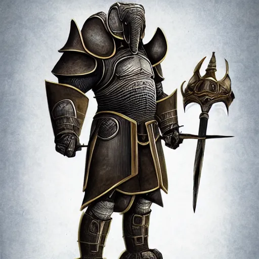 Prompt: elephantine armored knight, anthropomorphic, humanoid, elephant face, dungeons and dragons fantasy illustration