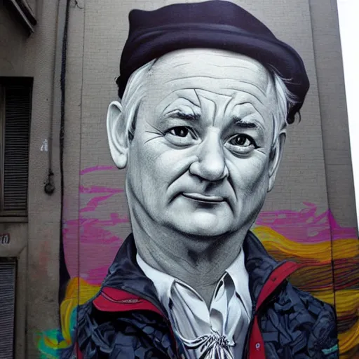 Image similar to Street-art portrait of Bill Murray in style of Etam Cru