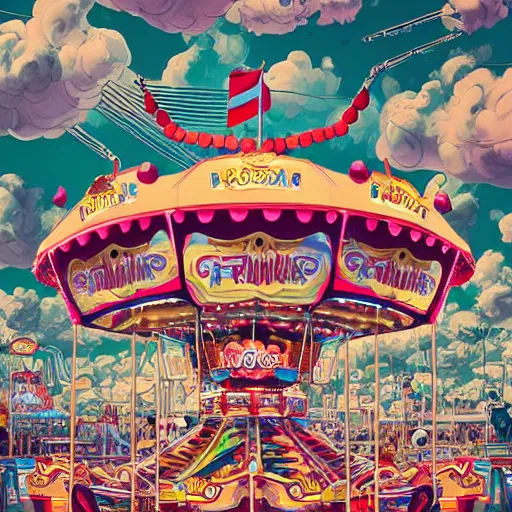 Prompt: crazy funfair ride, extremely detailed, sharp focus, wide view, full body shot, smooth, digital illustration, by james jean, by rossdraws, frank franzzeta, mcbess, sakimichan