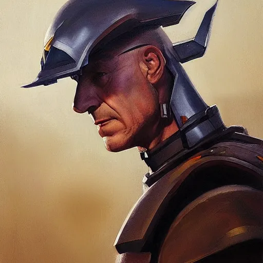 Image similar to greg manchess portrait painting of partially armored jean luc picard as overwatch character, medium shot, asymmetrical, profile picture, organic painting, sunny day, matte painting, bold shapes, hard edges, street art, trending on artstation, by huang guangjian, gil elvgren, ruan jia, greg rutkowski, gaston bussiere