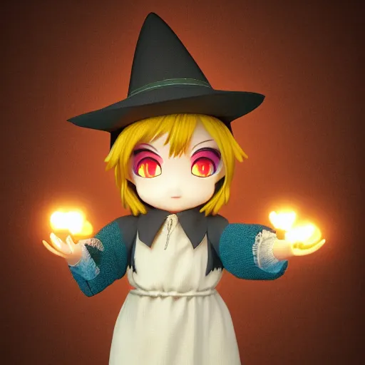 Prompt: cute fumo plush of a girl casting a summoning spell, witch, glowing, vray