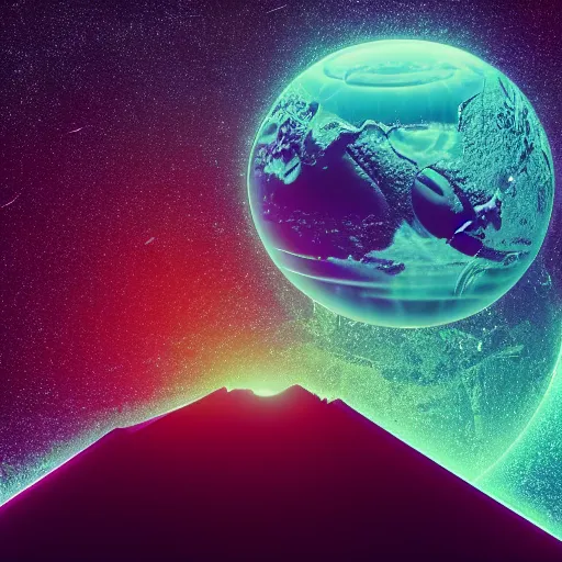 Image similar to earth in space synthwave detailed sharp focus synthwave art aesthetic octane render raw cinematic