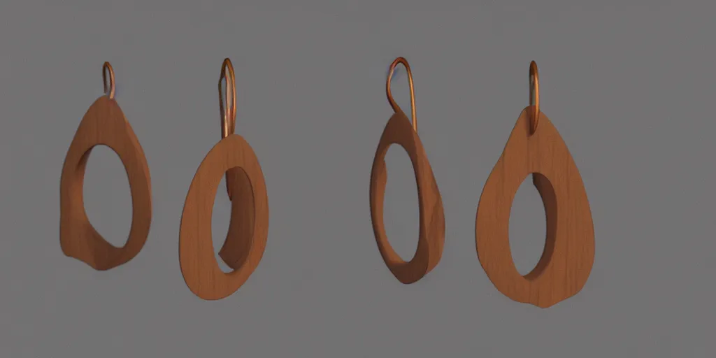 Image similar to earring design, jewelry design, wood, nordic, material, product design, trending on artstation, cgsociety, photo realistic, design by ziva cph and isabel lennse, 8 k, unreal engine, c 4 d