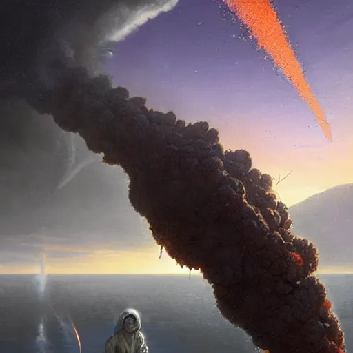 Prompt: A digital painting of a meteorite containing an insect hive burning up in the atmosphere, Alien, Wayne Barlowe Greg Rutkowski Jessica Rossier