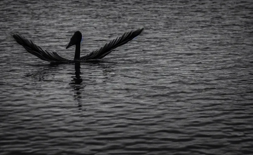 Prompt: black swan detailed by Andrei Tarkovsky, nostalgia, analogue photo quality, blur, unfocus, monochrome, 35mm