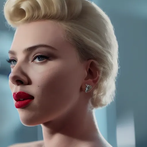 Image similar to stunning awe inspiring scarlett johansen as marilyn monroe, movie still 8 k hdr atmospheric lighting